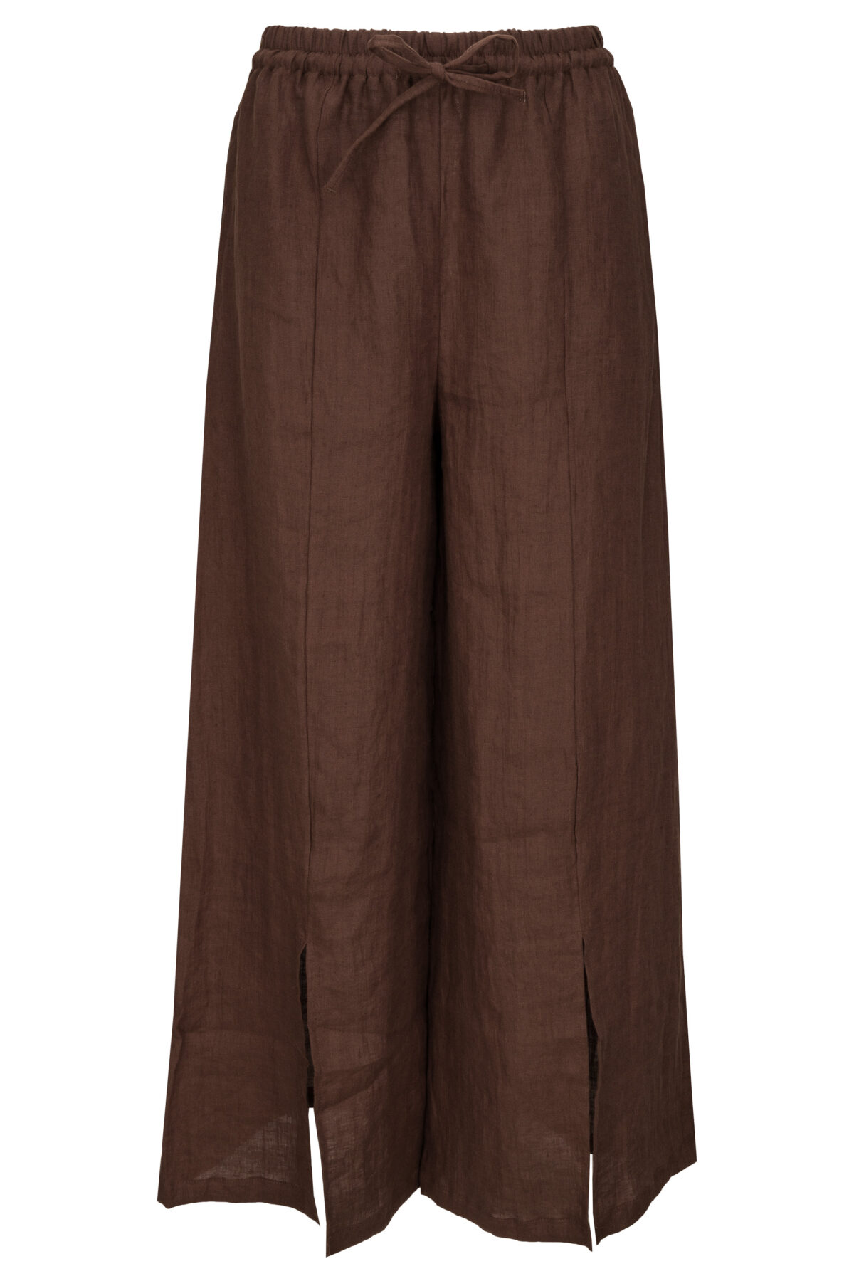 LINEN WIDE LEG PANTS - WOOD