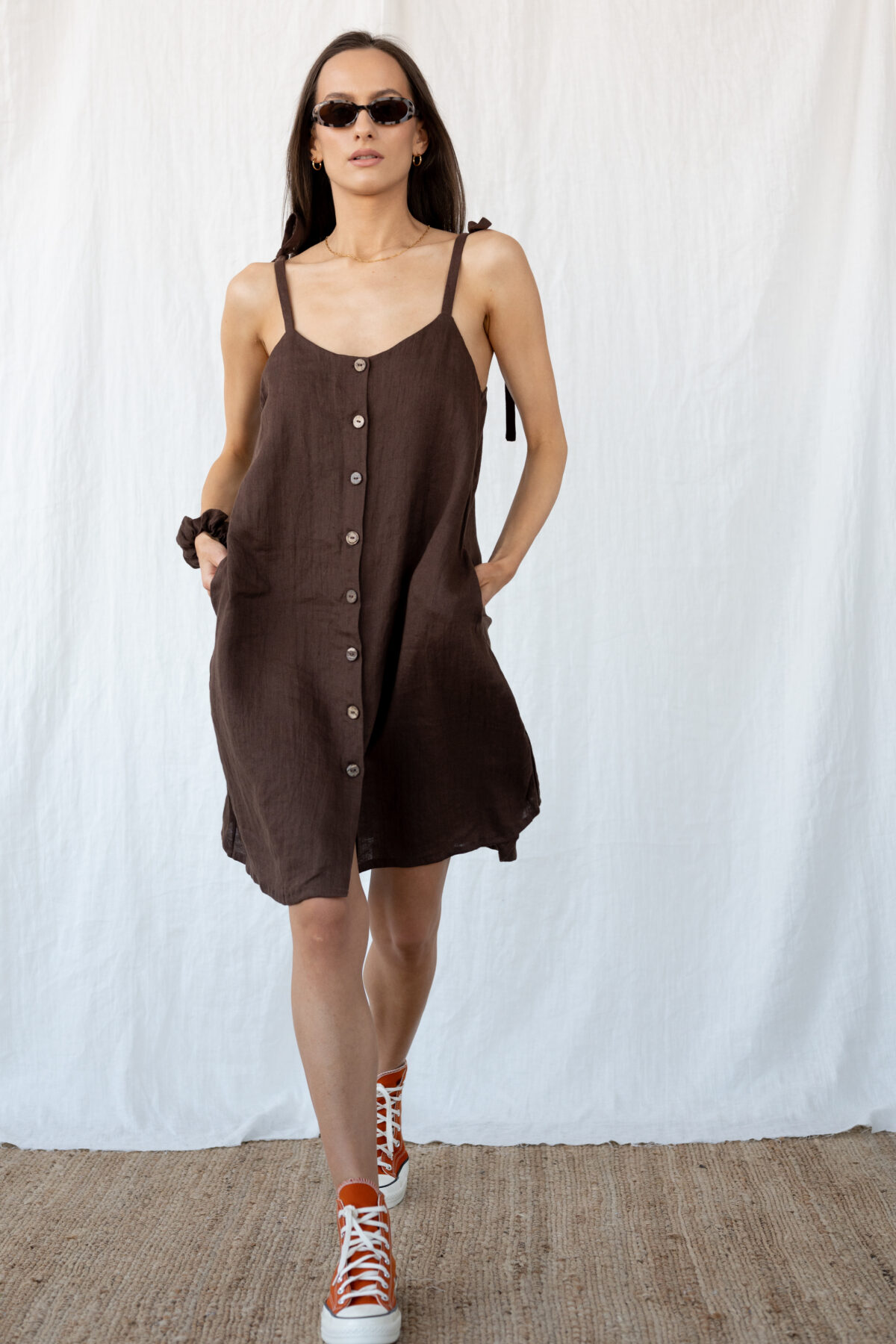 LINEN CLASSY DRESS - WOOD - obrazek 3