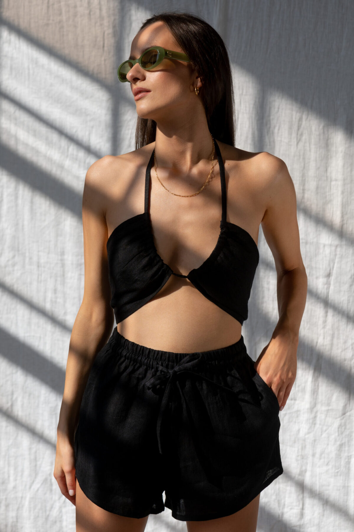 LINEN WRAP TOP 3IN1 - BLACK - obrazek 8