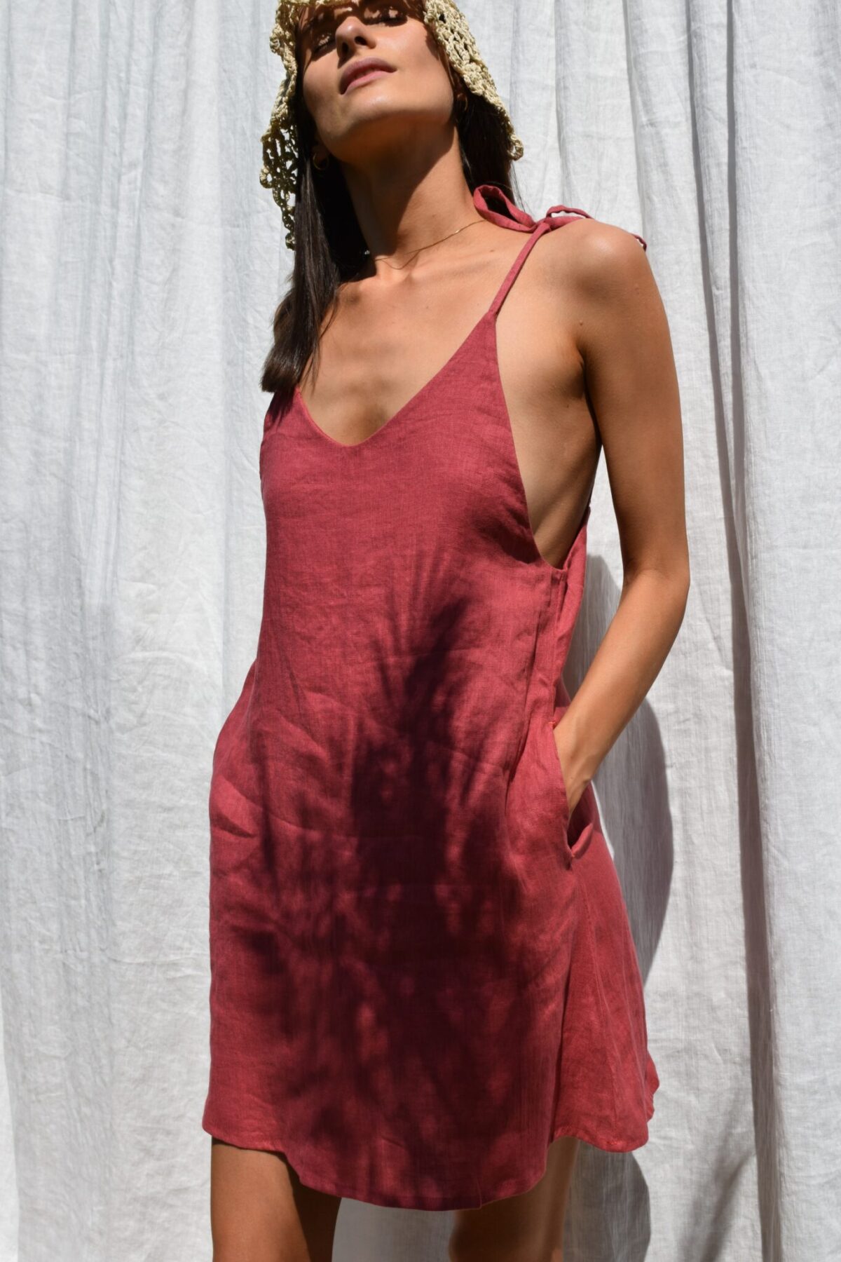 LINEN MINIMAL DRESS - GUAVA - obrazek 3