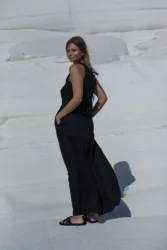 Lniana bluzka wiązana twist – czarny