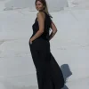 Lniana bluzka wiązana twist – czarny
