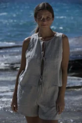 Lniana bluzka wiązana twist – naturalny len