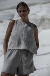 Lniana bluzka wiązana twist – naturalny len