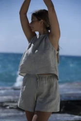 Lniana bluzka wiązana twist – naturalny len