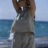 Lniana bluzka wiązana twist – naturalny len