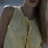 Lniana bluzka wiązana twist – pastelowy zolty