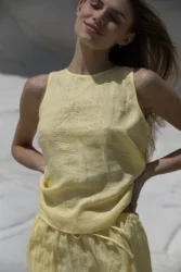 Lniana prosta bluzka pure – pastelowy zolty