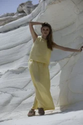 Lniana prosta bluzka pure – pastelowy zolty