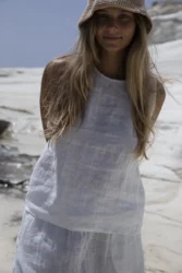 Lniana prosta bluzka pure – smietankowy bialy