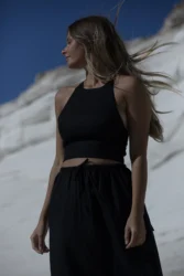 Lniana prosta długa spódnica calm - czarny