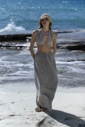 Lniana prosta długa spódnica calm - naturalny len