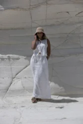 Lniana prosta długa spódnica calm - smietankowy bialy