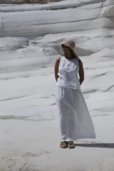 Lniana prosta długa spódnica calm - smietankowy bialy