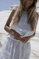 Lniana prosta długa spódnica calm - smietankowy bialy