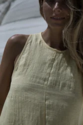 Lniana sukienka rozszerzana simple – pastelowy zolty