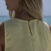 Lniana sukienka rozszerzana simple – pastelowy zolty