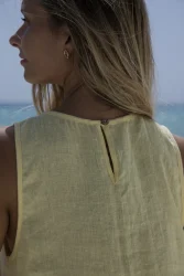 Lniana sukienka rozszerzana simple – pastelowy zolty