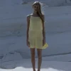 Lniana sukienka wiązana minimal – pastelowy zolty