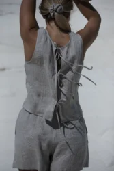 Lniane szorty z wysokim stanem base – naturalny len