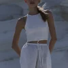 Lniane szorty z wysokim stanem base – smietankowy bialy