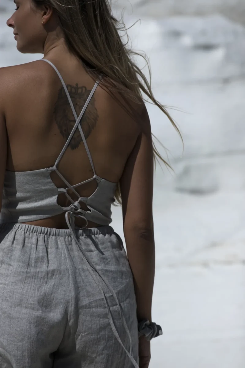 Lniany top wiązany na plecach tied-up naturalny len