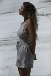 Lniany top wiązany na plecach tied-up naturalny len