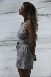 Lniany top wiązany na plecach tied-up naturalny len