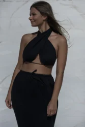 Lniany top wiązany 3w1 wrap - czarny