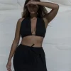 Lniany top wiązany 3w1 wrap - czarny