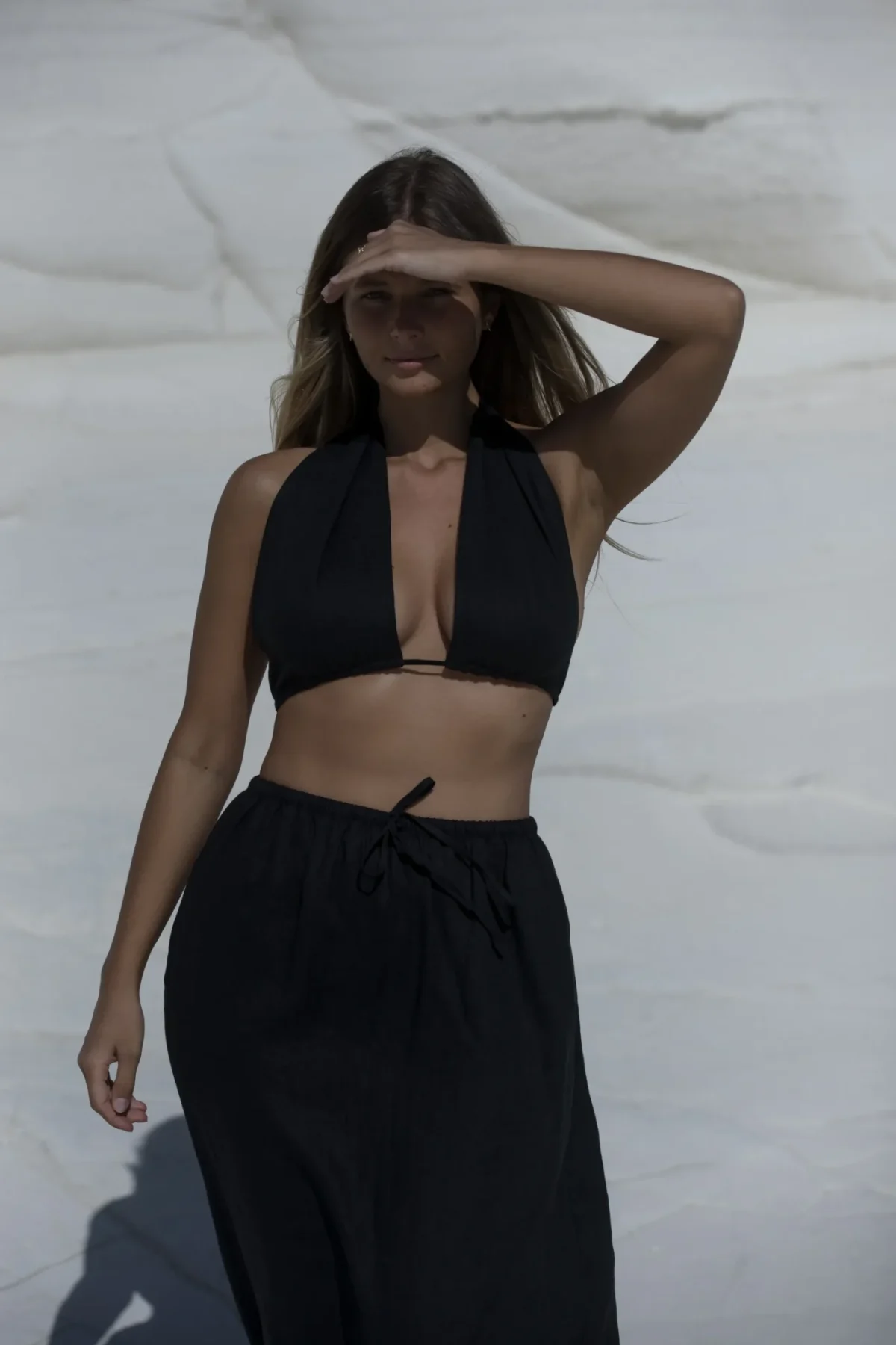 Lniany top wiązany 3w1 wrap - czarny