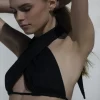 Lniany top wiązany 3w1 wrap - czarny