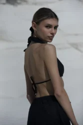 Lniany top wiązany 3w1 wrap - czarny