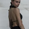 Lniany top wiązany 3w1 wrap - czarny