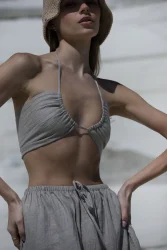 Lniany top wiązany 3w1 wrap - naturalny len