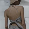 Lniany top wiązany 3w1 wrap - naturalny len