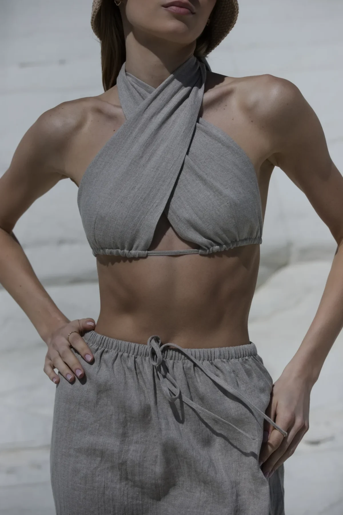 Lniany top wiązany 3w1 wrap - naturalny len