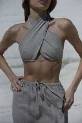 Lniany top wiązany 3w1 wrap - naturalny len