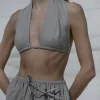 Lniany top wiązany 3w1 wrap - naturalny len
