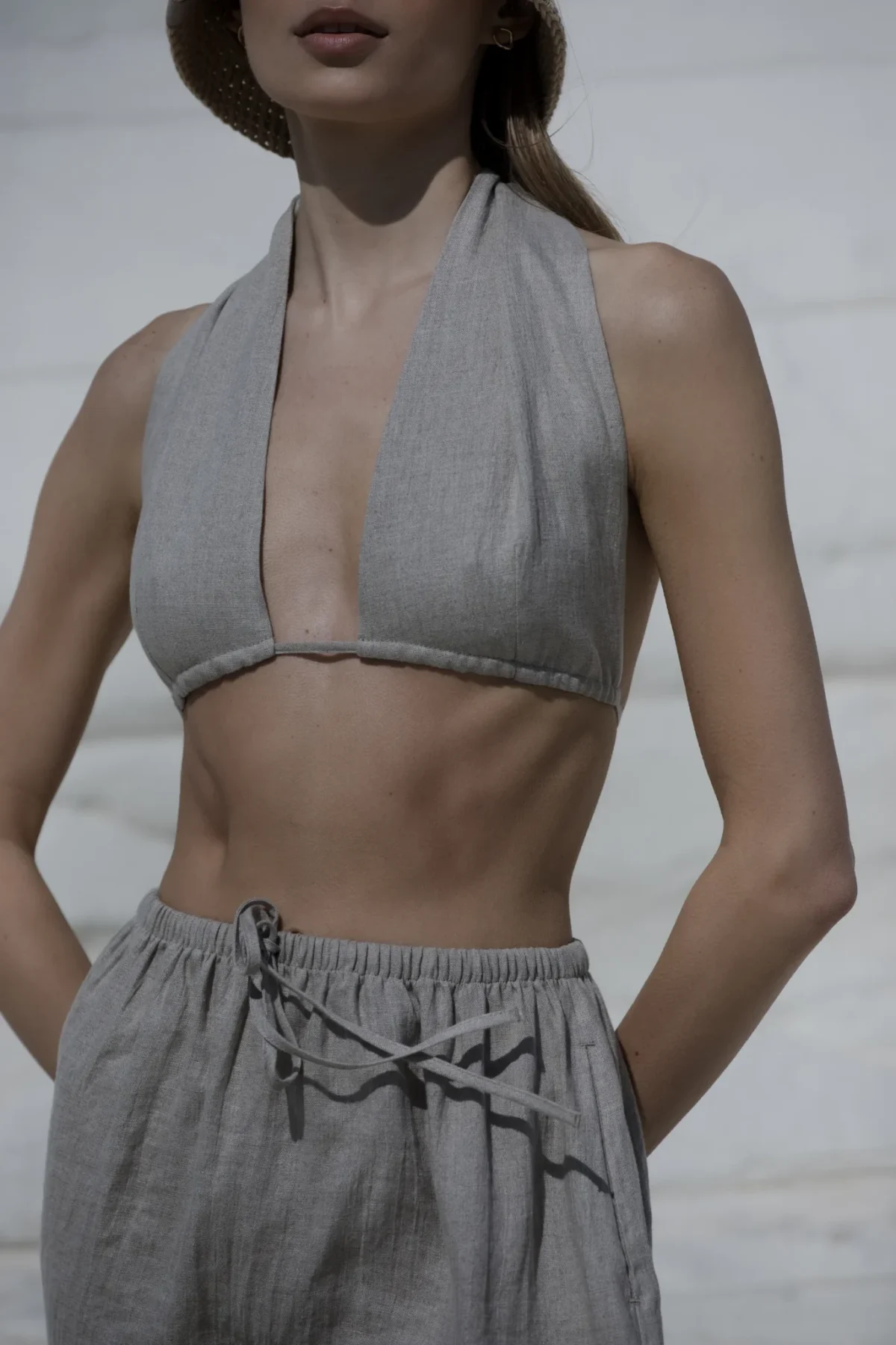 Lniany top wiązany 3w1 wrap - naturalny len