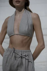 Lniany top wiązany 3w1 wrap - naturalny len