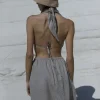 Lniany top wiązany 3w1 wrap - naturalny len