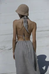 Lniany top wiązany 3w1 wrap - naturalny len