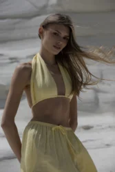 Lniany top wiązany 3w1 wrap - pastelowy zolty