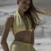 Lniany top wiązany 3w1 wrap - pastelowy zolty