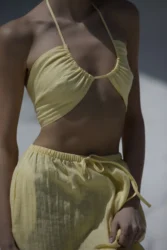 Lniany top wiązany 3w1 wrap - pastelowy zolty