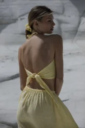 Lniany top wiązany 3w1 wrap - pastelowy zolty