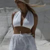 Lniany top wiązany 3w1 wrap - smietankowy bialy