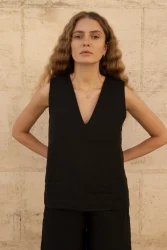 Lniana bluzka V Harmony - Black