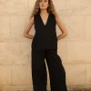 Lniana bluzka V Harmony - Black